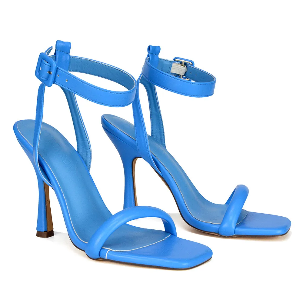 Althea Square Toe Lace up Strappy High Heel Sandals in White Synthetic Leather