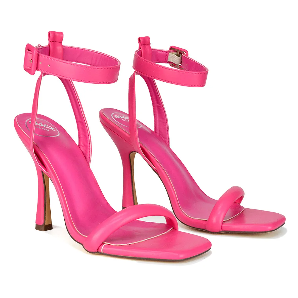 Althea Square Toe Lace up Strappy High Heel Sandals in White Synthetic Leather