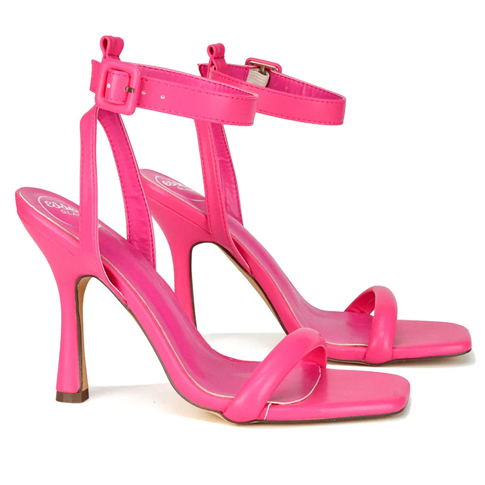 Althea Square Toe Lace up Strappy High Heel Sandals in White Synthetic Leather