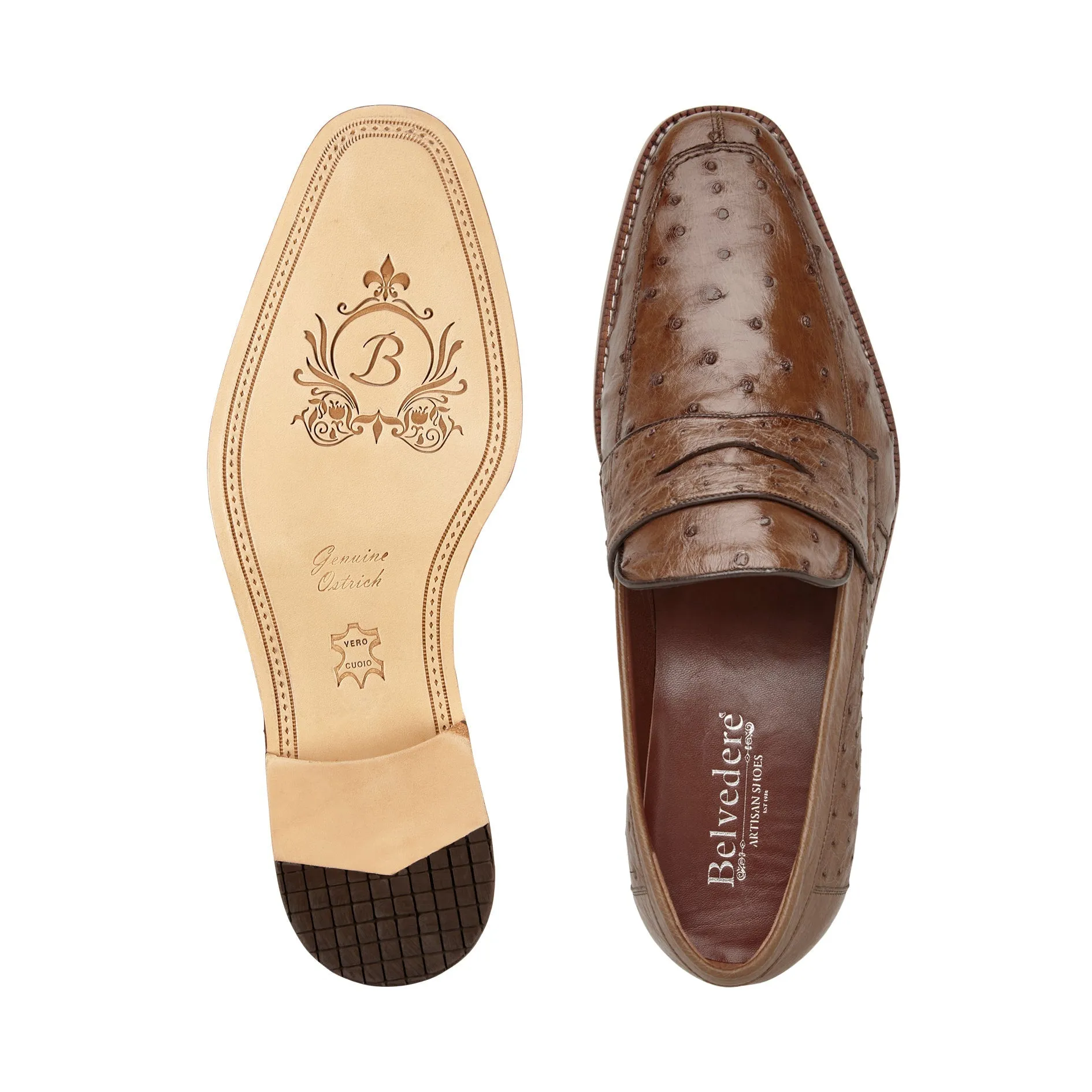 Belvedere Espada Men's Shoes Exotic Genuine Ostrich Split-Toe Penny Loafers (BV3153)