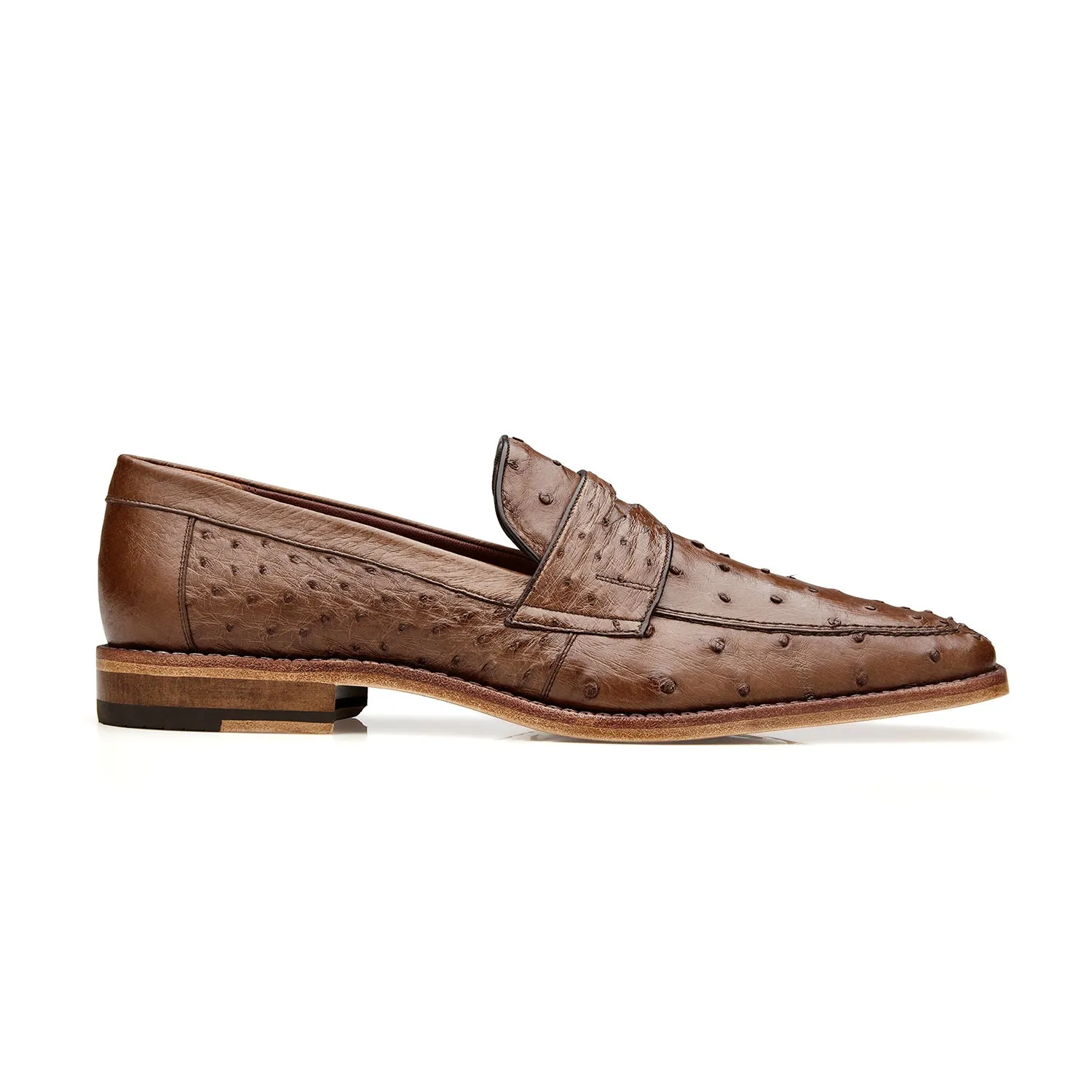 Belvedere Espada Men's Shoes Exotic Genuine Ostrich Split-Toe Penny Loafers (BV3153)