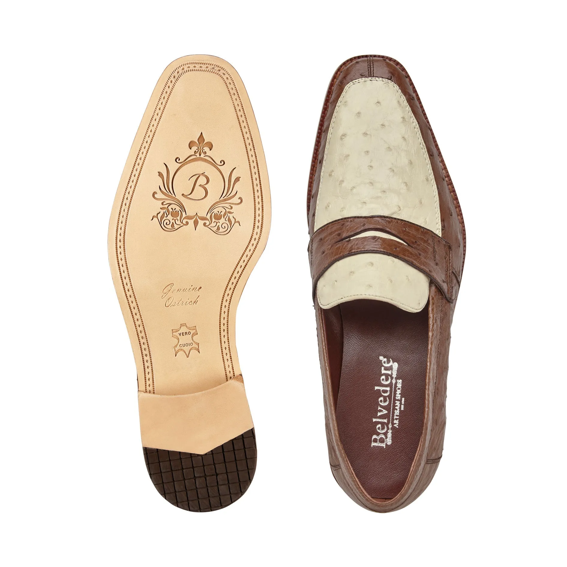 Belvedere Espada Men's Shoes Exotic Genuine Ostrich Split-Toe Penny Loafers (BV3153)