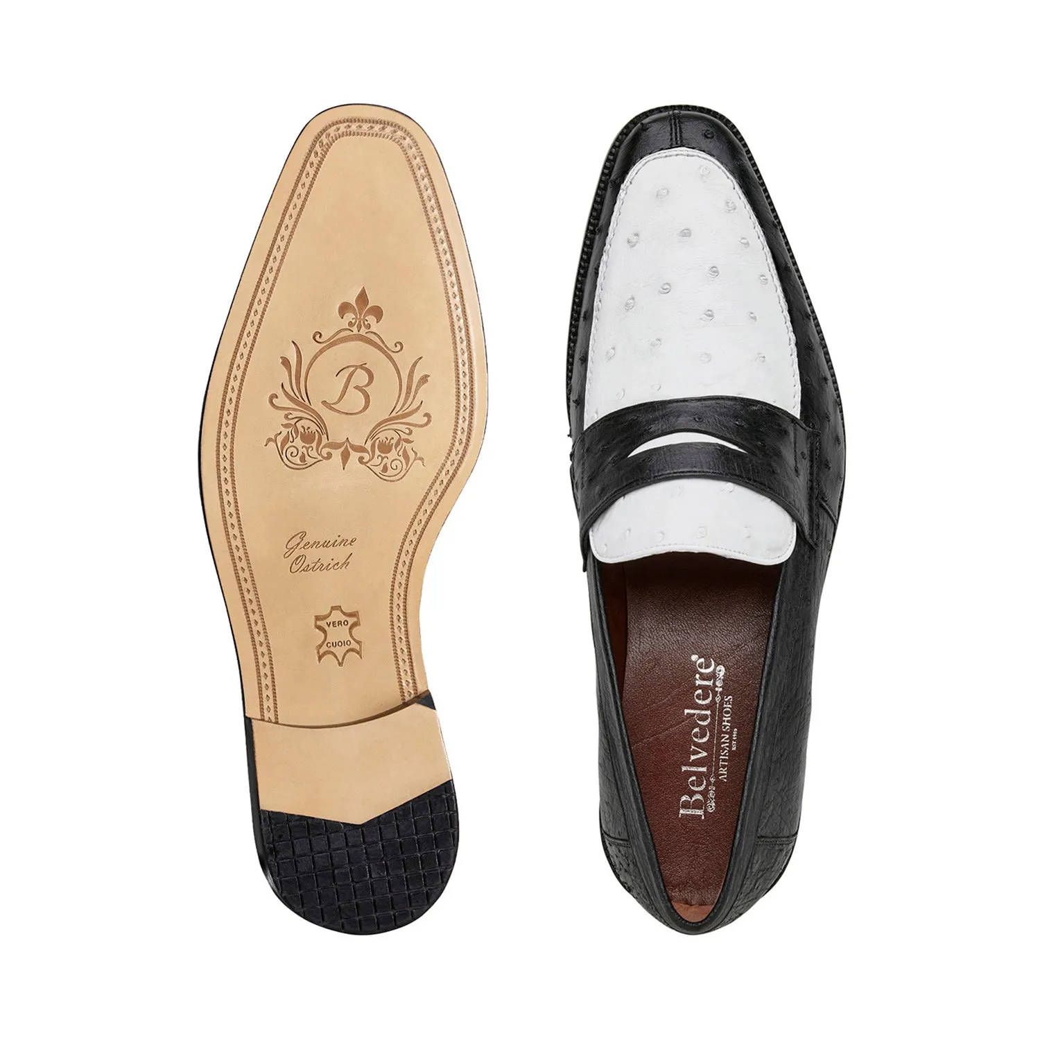 Belvedere Espada Men's Shoes Exotic Genuine Ostrich Split-Toe Penny Loafers (BV3153)