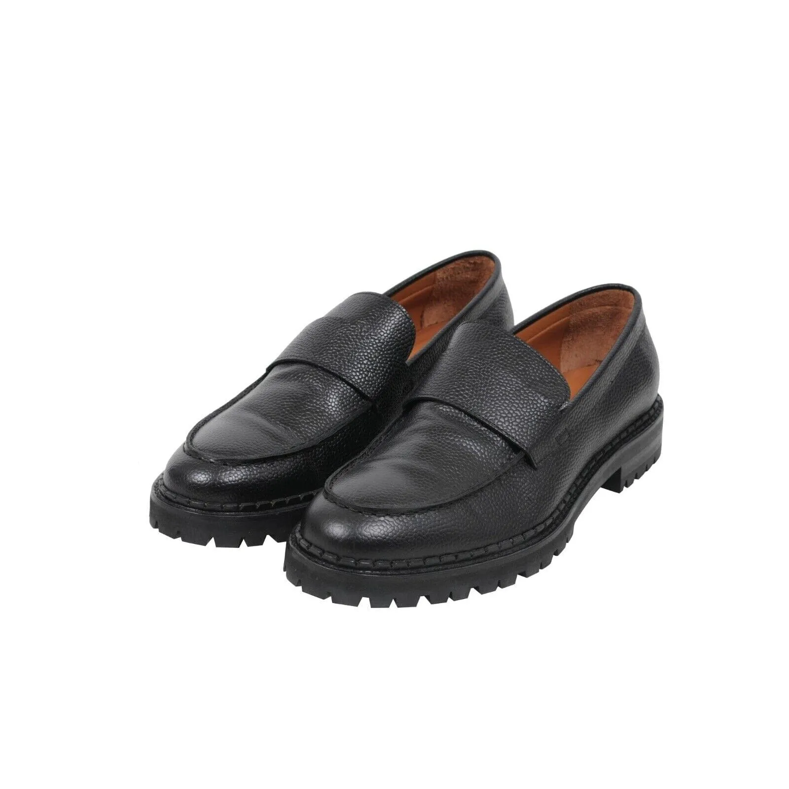 Black Grained Leather Chunky Derby Lug Sole Penny Loafers