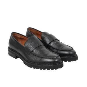 Black Grained Leather Chunky Derby Lug Sole Penny Loafers