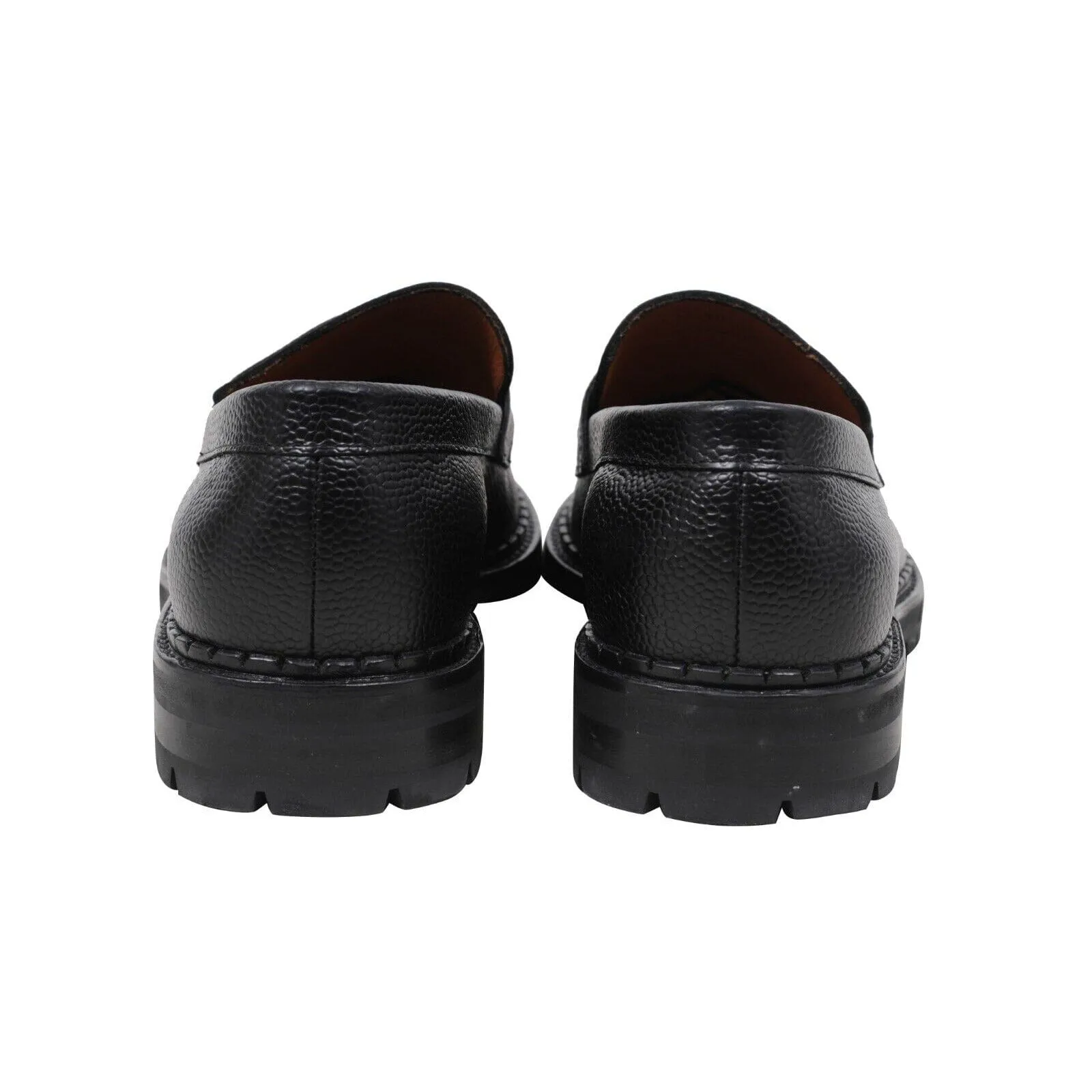 Black Grained Leather Chunky Derby Lug Sole Penny Loafers