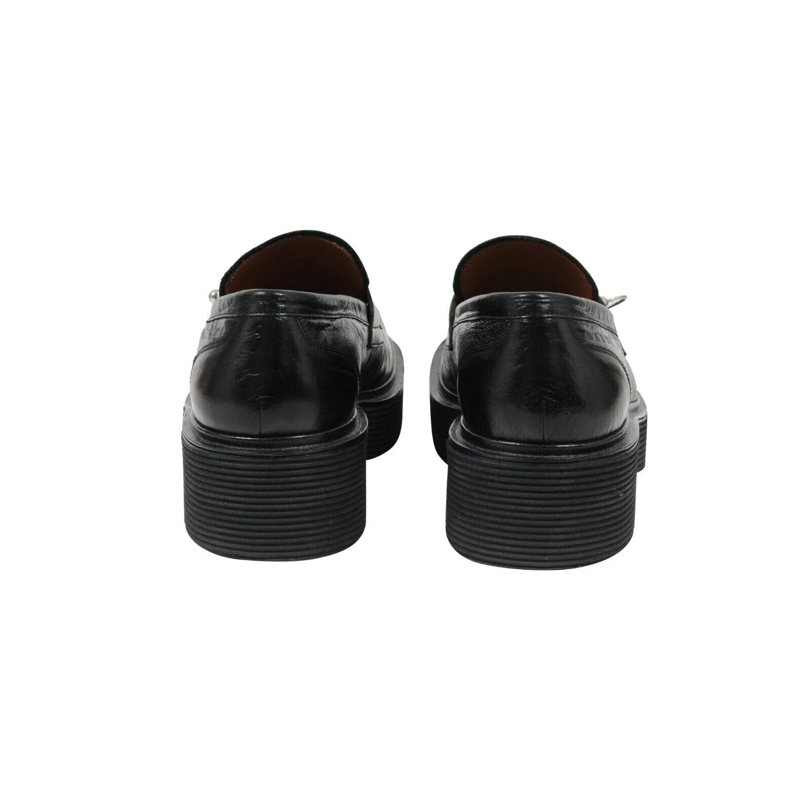 Black Leather Chunky O Ring Penny Loafers