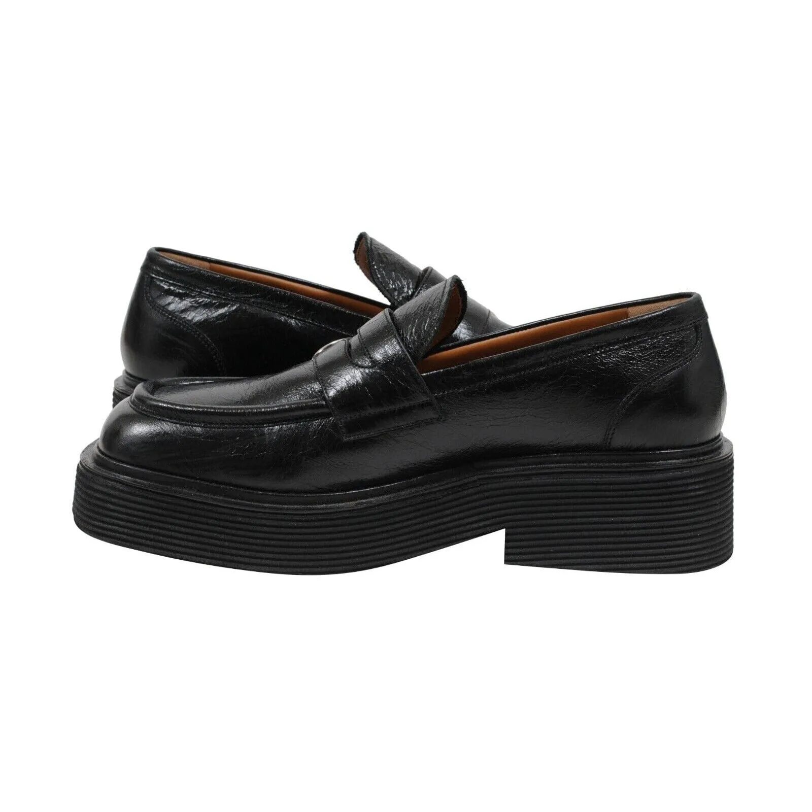 Black Leather Chunky O Ring Penny Loafers