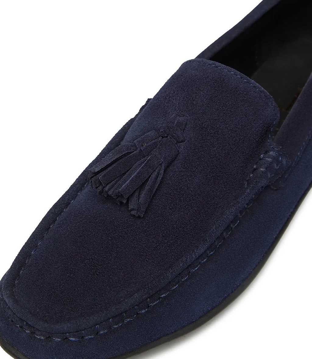 Blue suede loafer with tassels