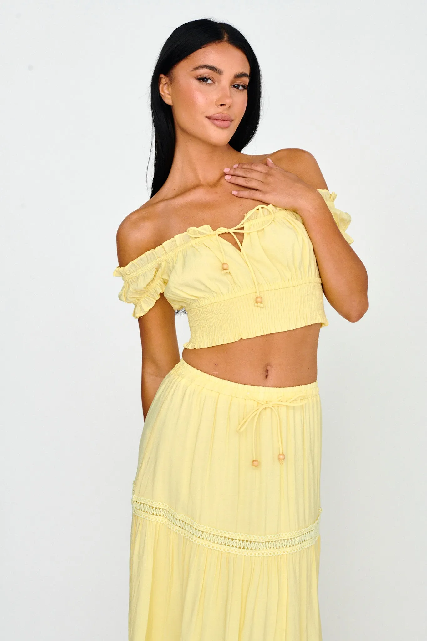 Canyon Cove Puff Sleeve Crop Top Yellow