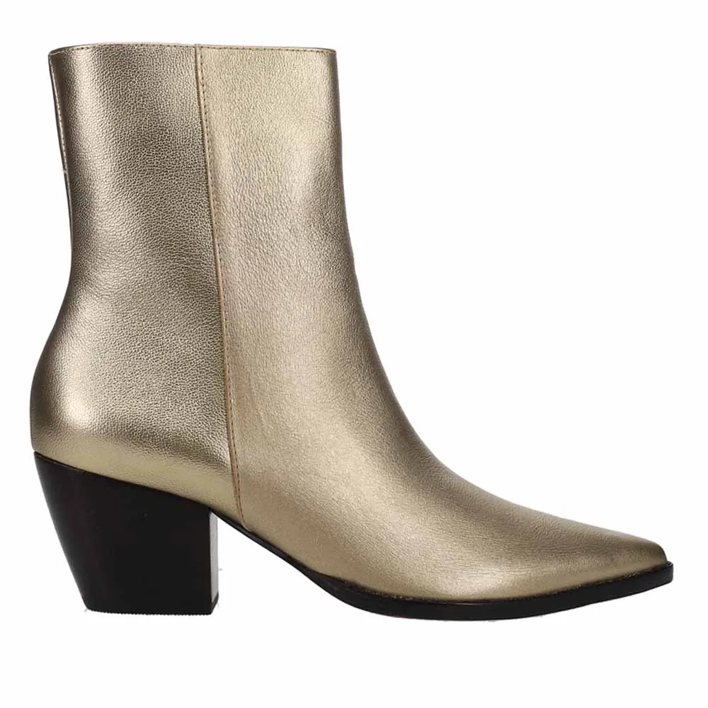 Caty Metallic Pointed Toe Cowboy Zippered Booties