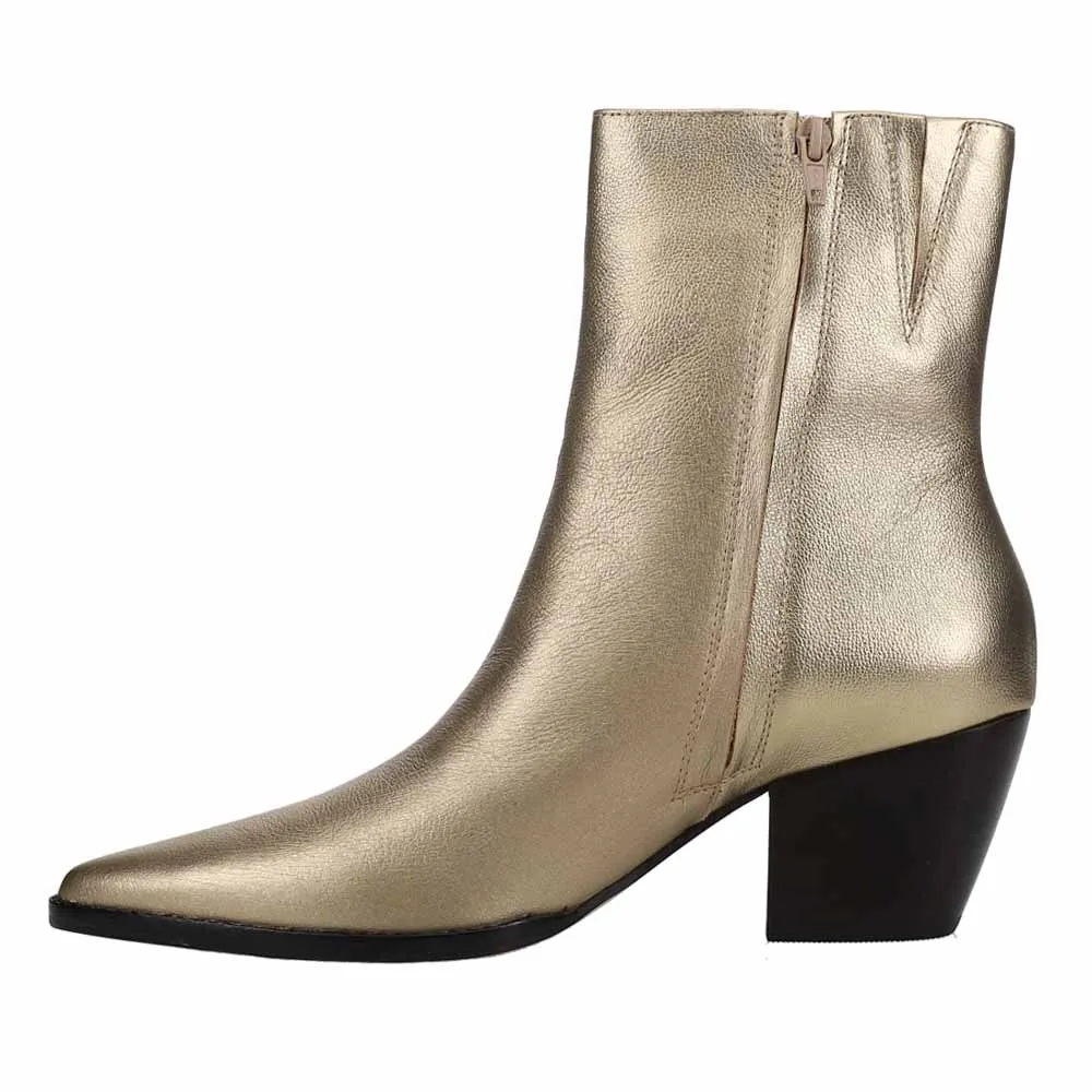Caty Metallic Pointed Toe Cowboy Zippered Booties