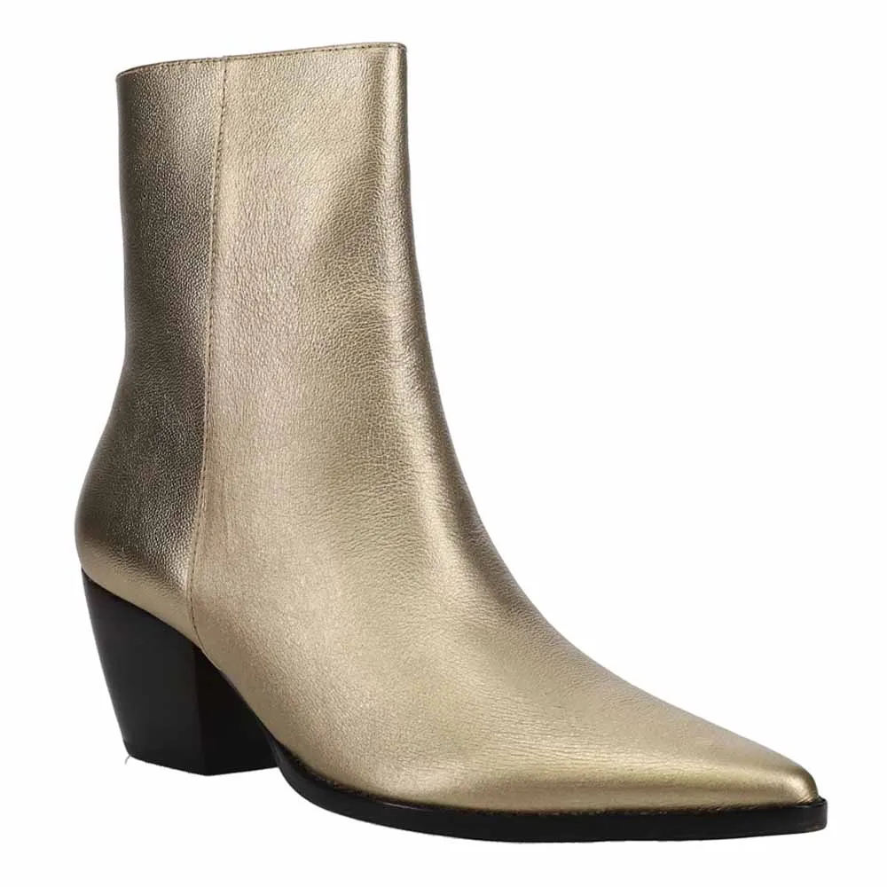 Caty Metallic Pointed Toe Cowboy Zippered Booties
