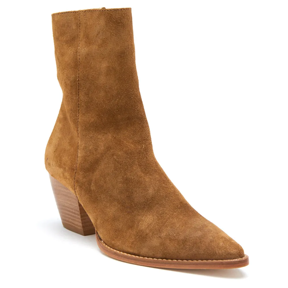 Caty Suede Pointed Toe Cowboy Zippered Booties