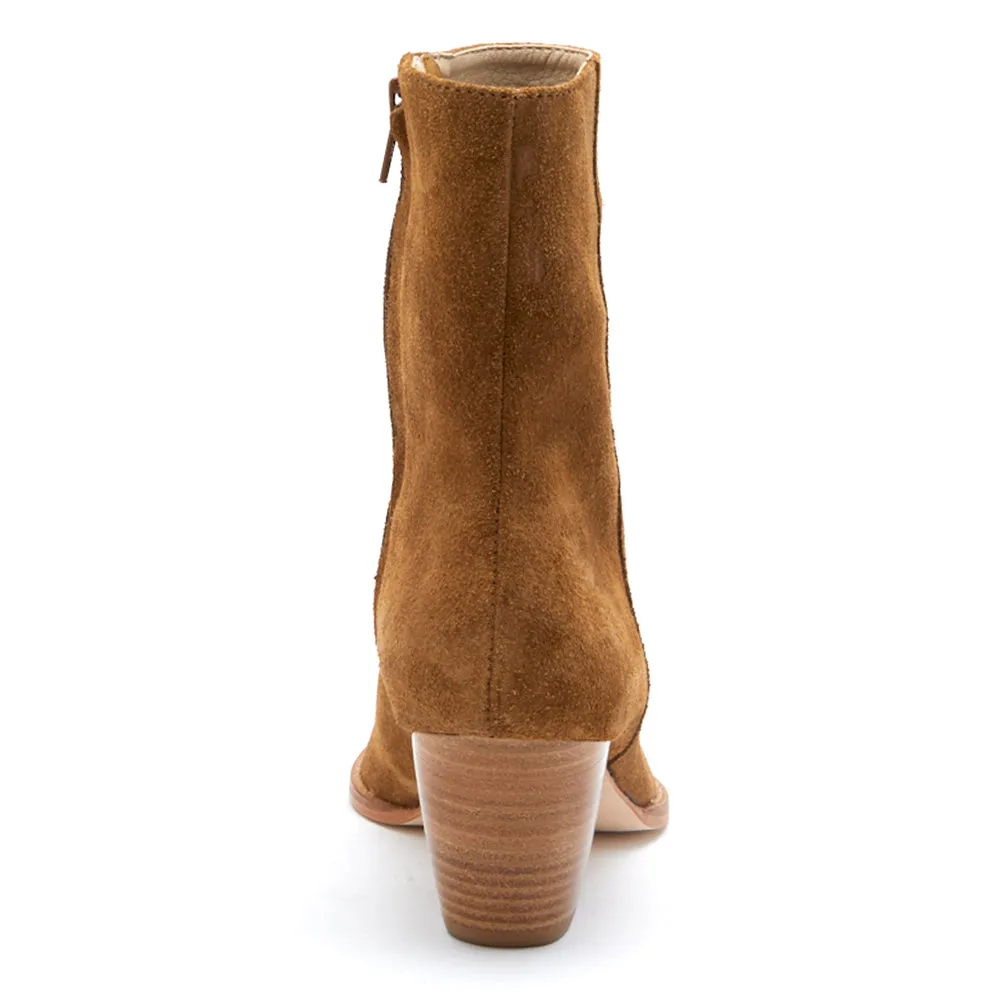 Caty Suede Pointed Toe Cowboy Zippered Booties