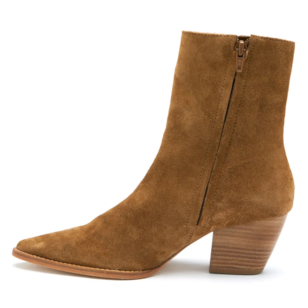 Caty Suede Pointed Toe Cowboy Zippered Booties