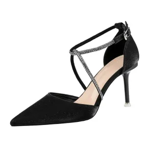 Chicvane Rhinestones Criss Cross Straps Pointed Toe Stiletto Heel Bridal Shoes