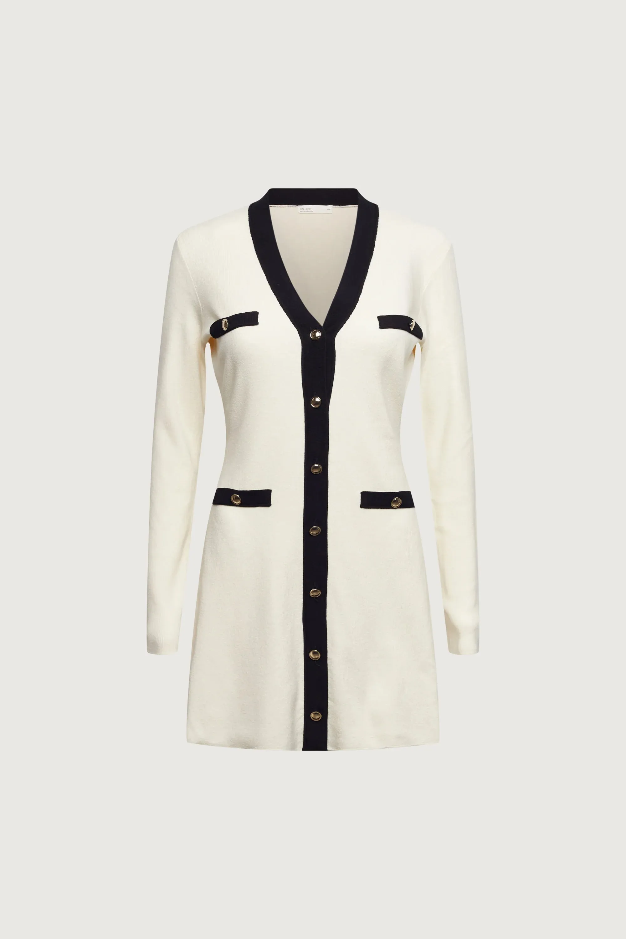 Contrast Trim Button Front Knit Mini Dress