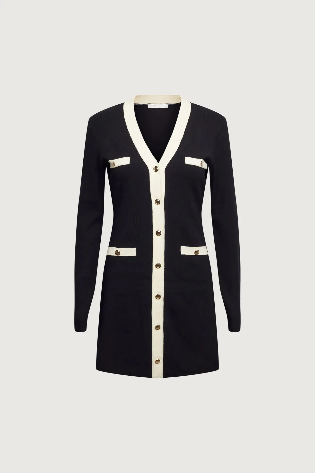 Contrast Trim Button Front Knit Mini Dress
