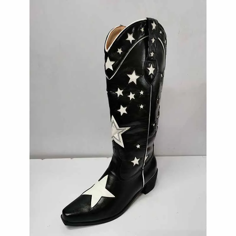 Cowboy western knee high boots Star Embroidered Cowboy Boots, Cowboy Boots With Stars