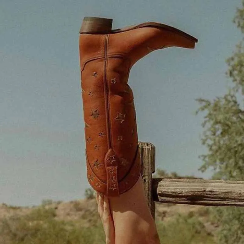 Cowboy western knee high boots Star Embroidered Cowboy Boots, Cowboy Boots With Stars