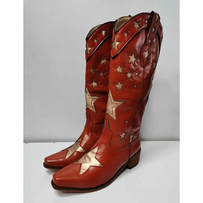 Cowboy western knee high boots Star Embroidered Cowboy Boots, Cowboy Boots With Stars