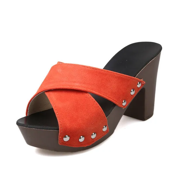 Cross Strap Chunky Heel Open Toe Sandal