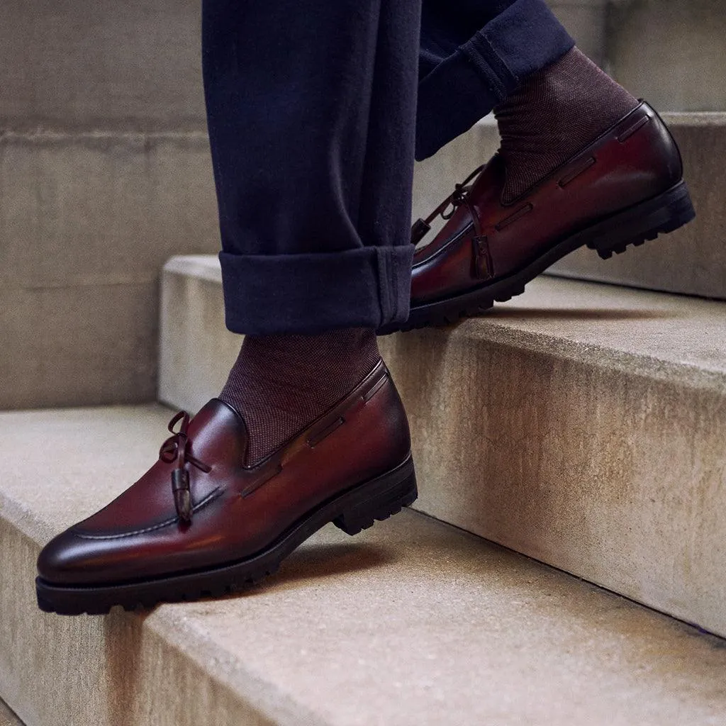 Dark Burgundy Calf Laced Tassel Loafer