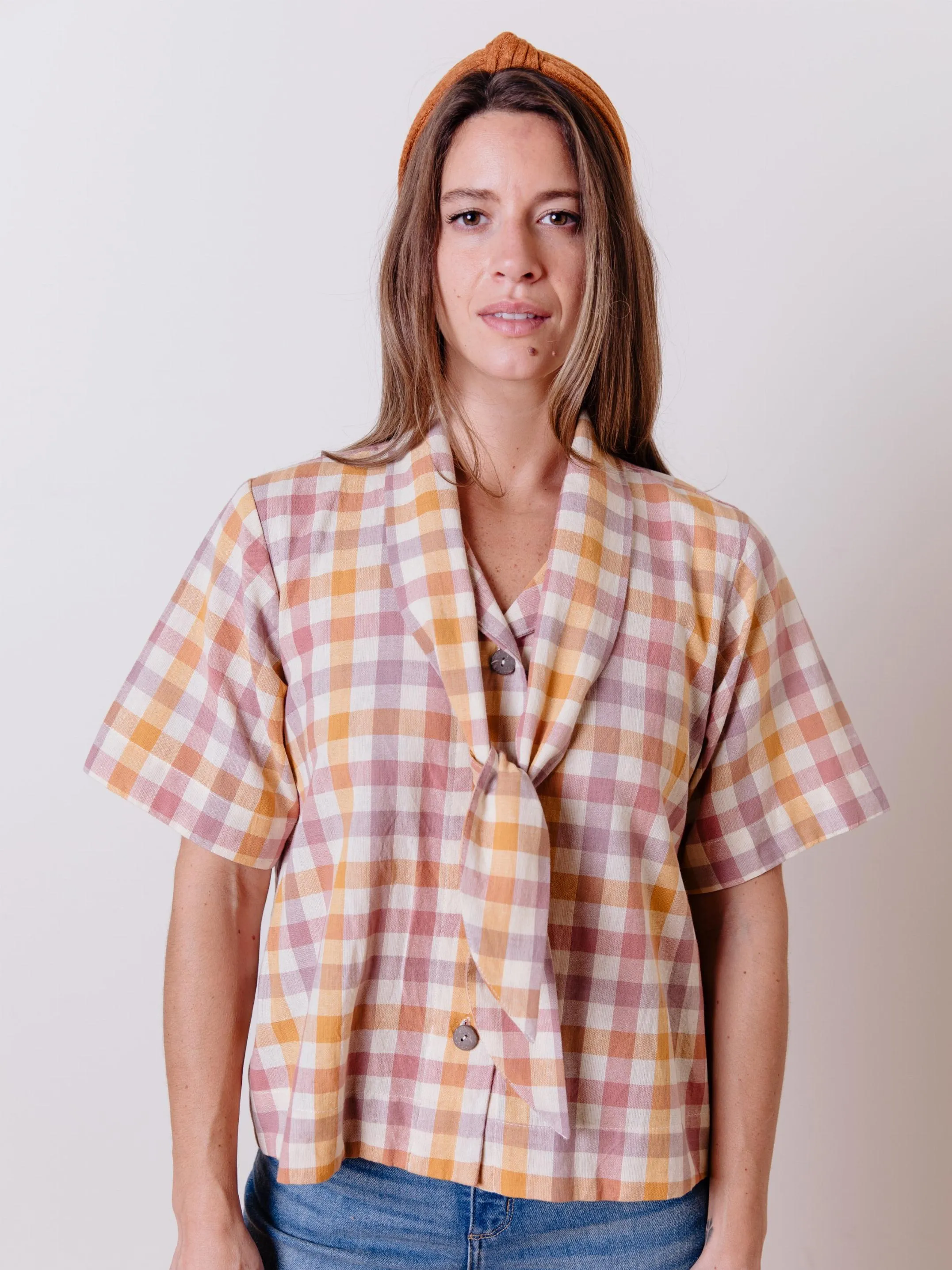 Dina Top - Blush Plaid