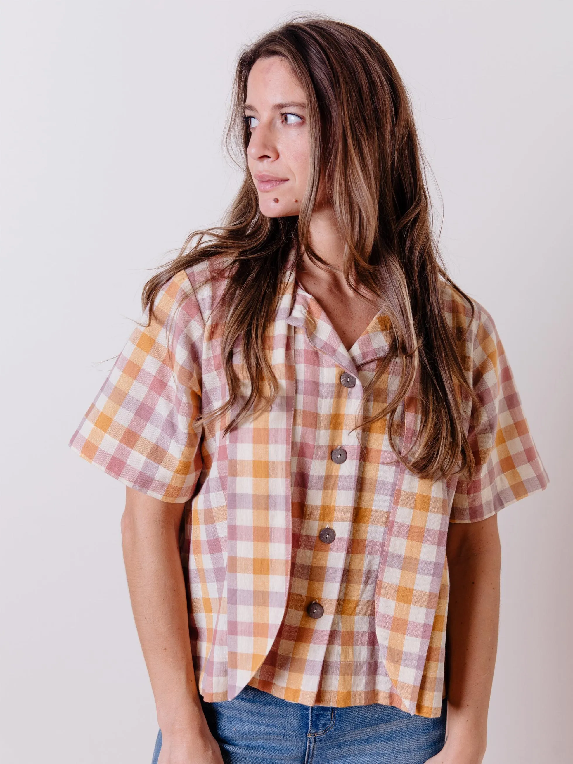 Dina Top - Blush Plaid