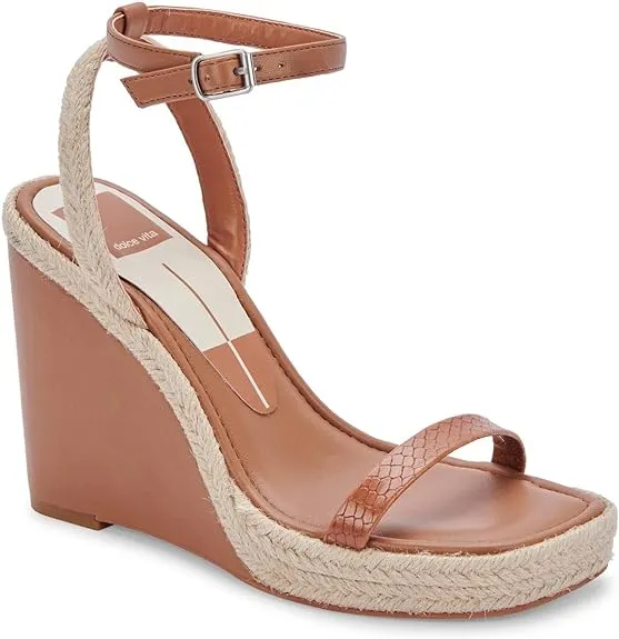 Dolce Vita Aurora Cedar Embossed Stella Ankle Strap Cork Wedge Heeled Sandals