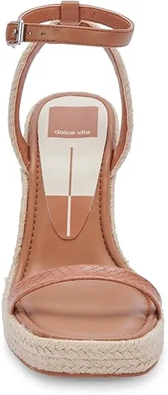Dolce Vita Aurora Cedar Embossed Stella Ankle Strap Cork Wedge Heeled Sandals