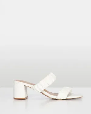 Edina Crimped two strap block heel White