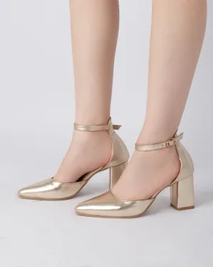 Elegant Ankle Strap Heels - Gold