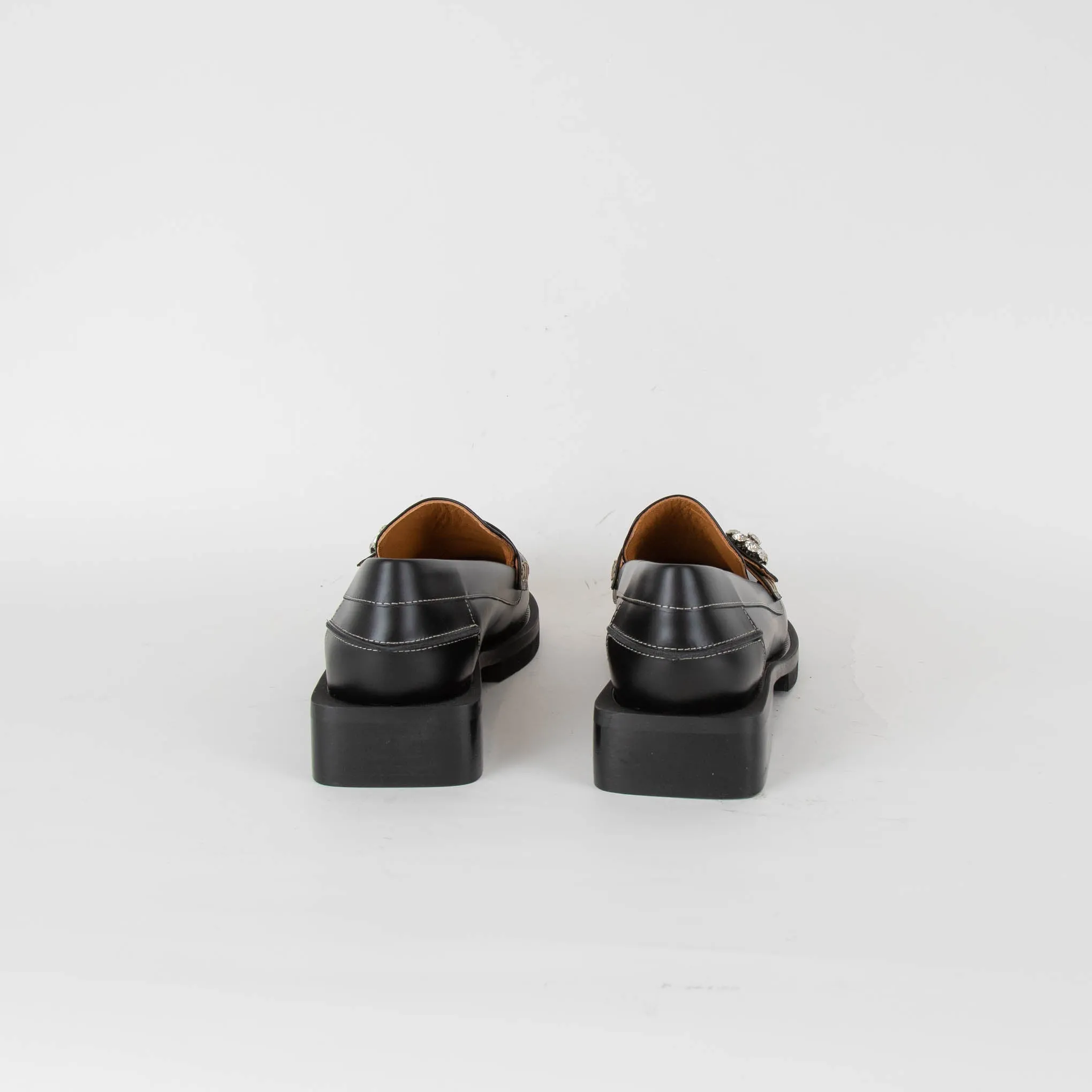 Ganni Black Embellished Leather Loafers