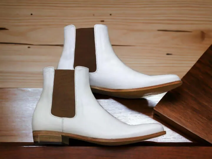 Handmade Pure White Genuine Leather Boot, Men's Chelsea Boot, Luxury Boot