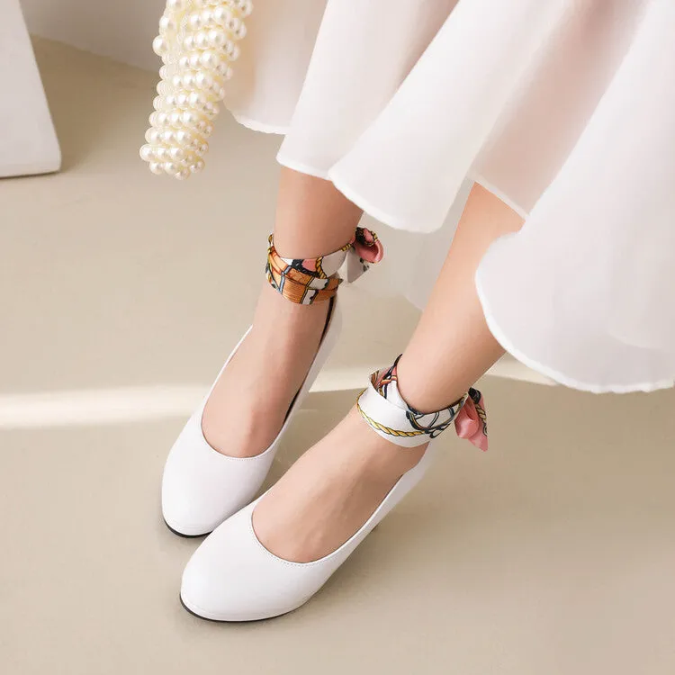 High Heels Single Shoes European and American Simple Round Head Women's Shoes Solid Color Thick Heel Ribbon