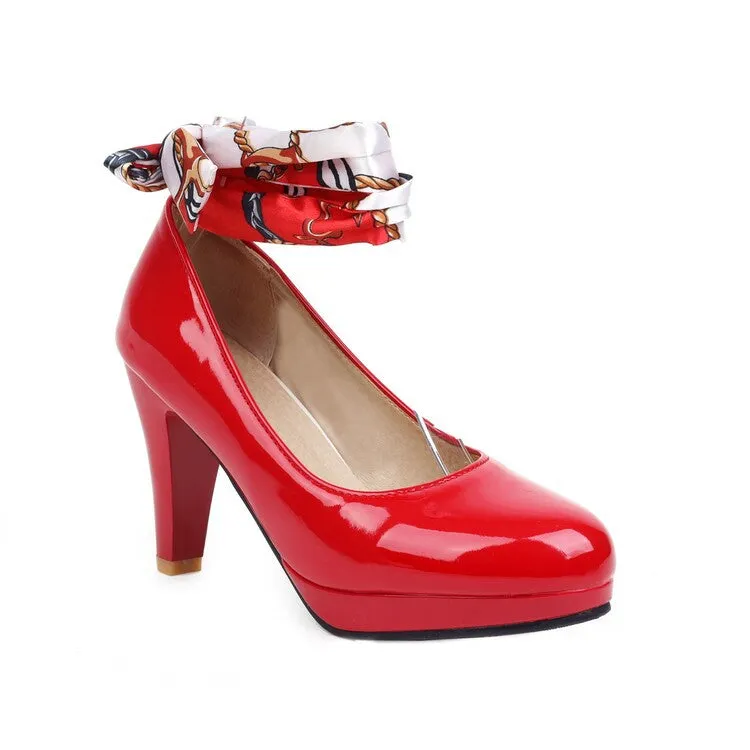 High Heels Single Shoes European and American Simple Round Head Women's Shoes Solid Color Thick Heel Ribbon