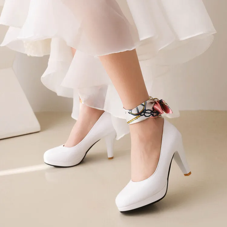 High Heels Single Shoes European and American Simple Round Head Women's Shoes Solid Color Thick Heel Ribbon
