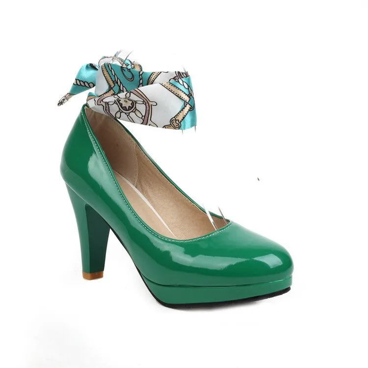 High Heels Single Shoes European and American Simple Round Head Women's Shoes Solid Color Thick Heel Ribbon
