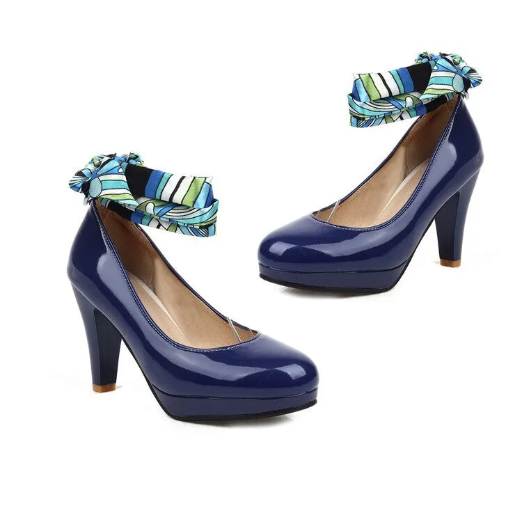 High Heels Single Shoes European and American Simple Round Head Women's Shoes Solid Color Thick Heel Ribbon