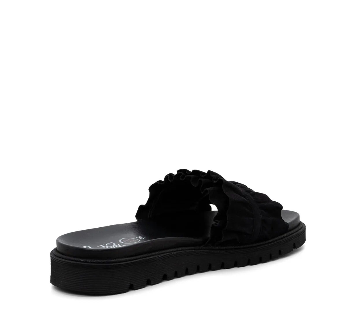 Keyes Women's Ruffle Slide Sandal - Black 01