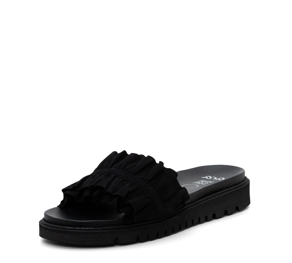 Keyes Women's Ruffle Slide Sandal - Black 01