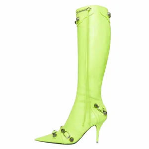 Knee High Pointed Toe Metal Embellished Boots