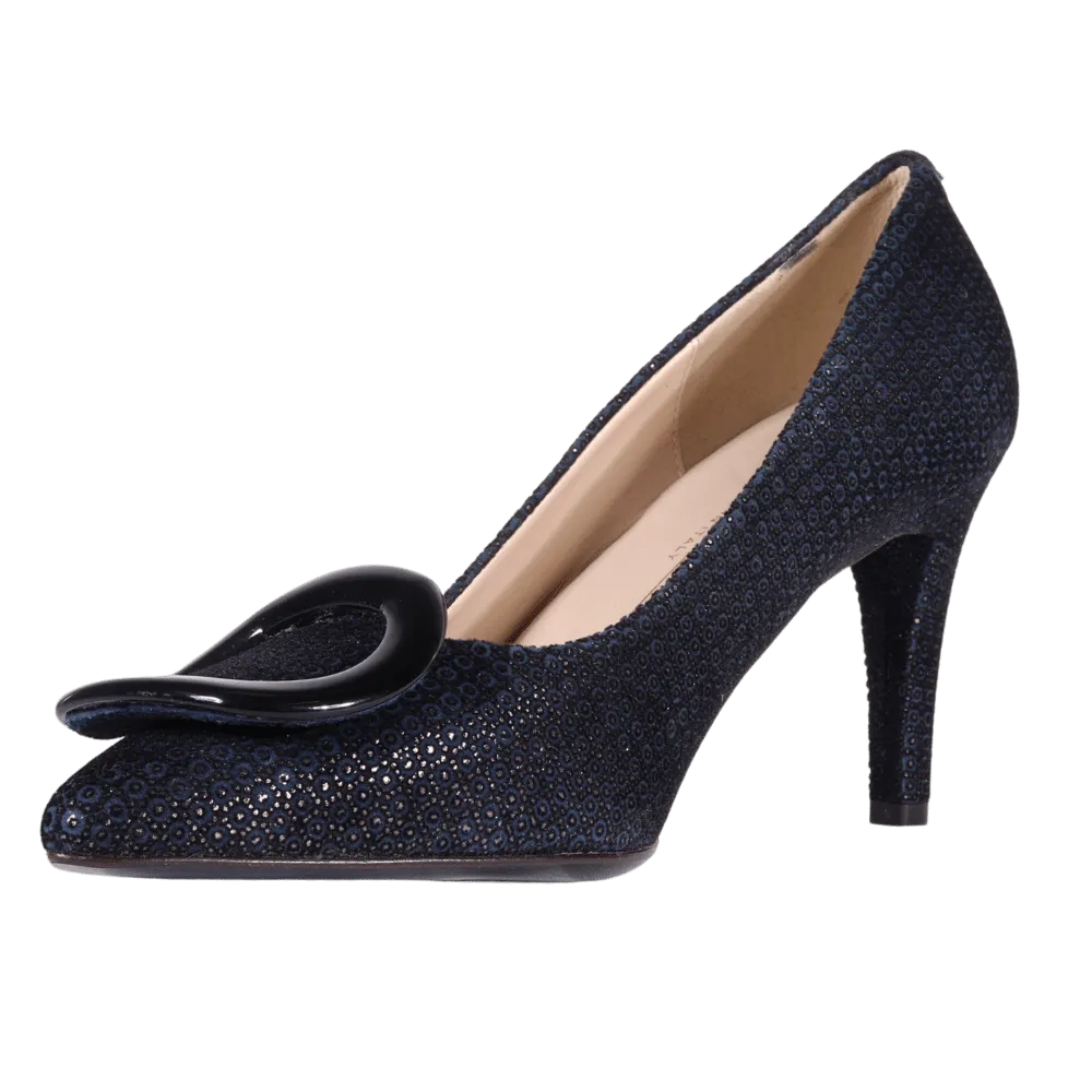 Ladies Genuine Leather with Fabric Elegant Court Heel in Casanova Blu by Aliverti  (MDF57388)