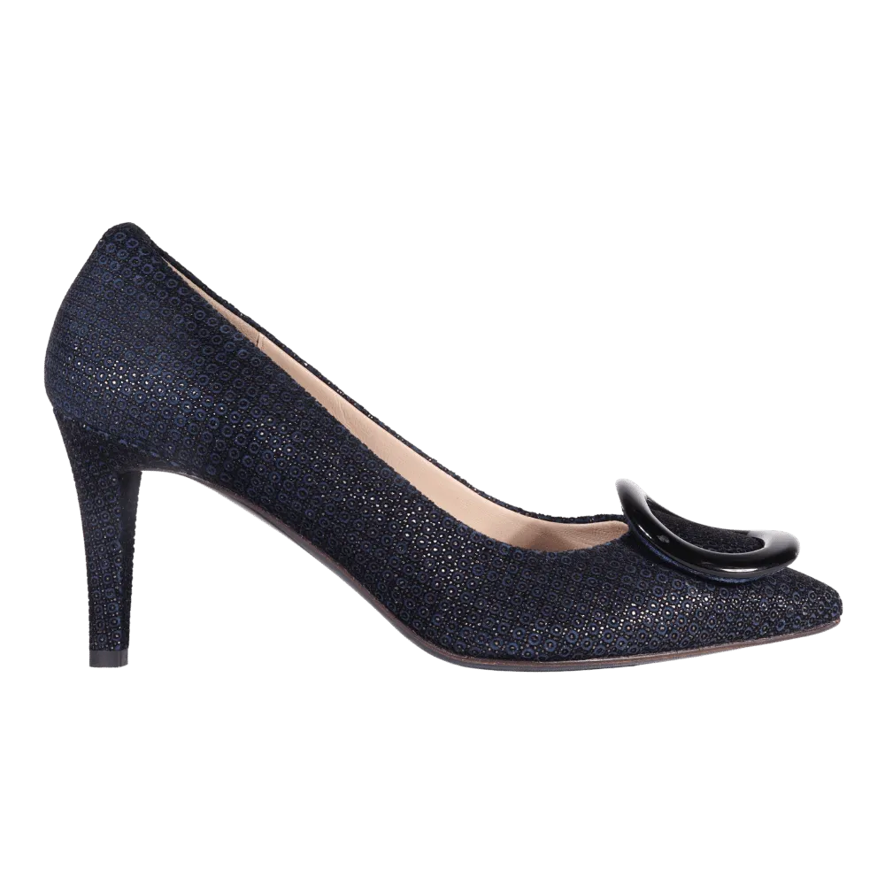 Ladies Genuine Leather with Fabric Elegant Court Heel in Casanova Blu by Aliverti  (MDF57388)