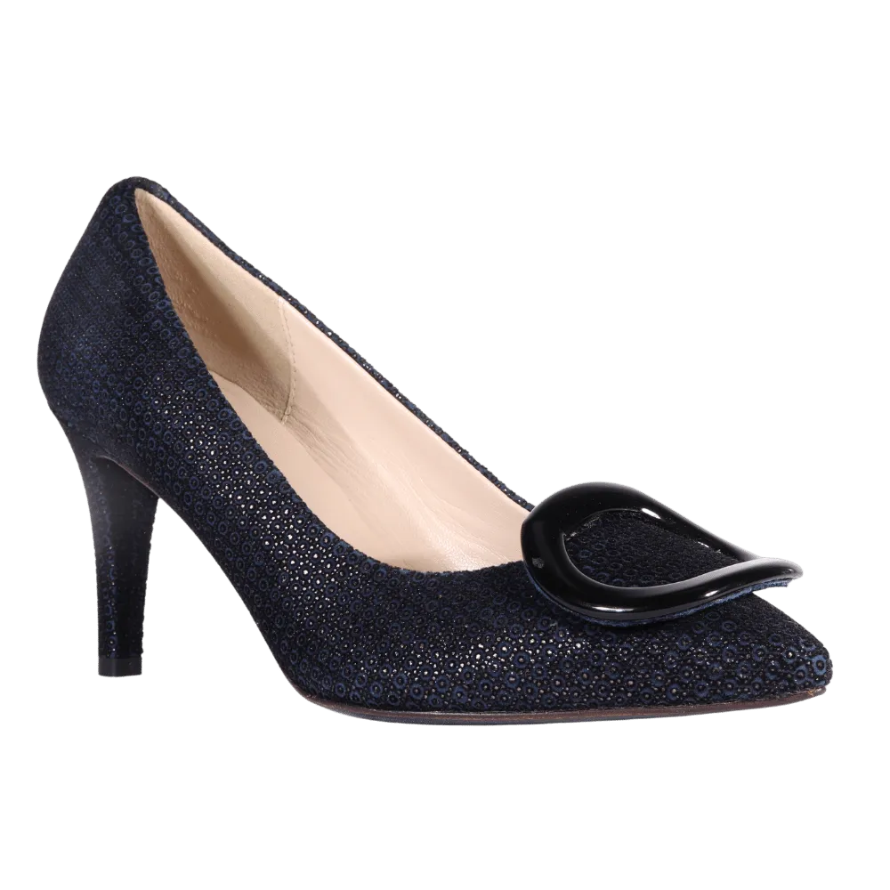 Ladies Genuine Leather with Fabric Elegant Court Heel in Casanova Blu by Aliverti  (MDF57388)