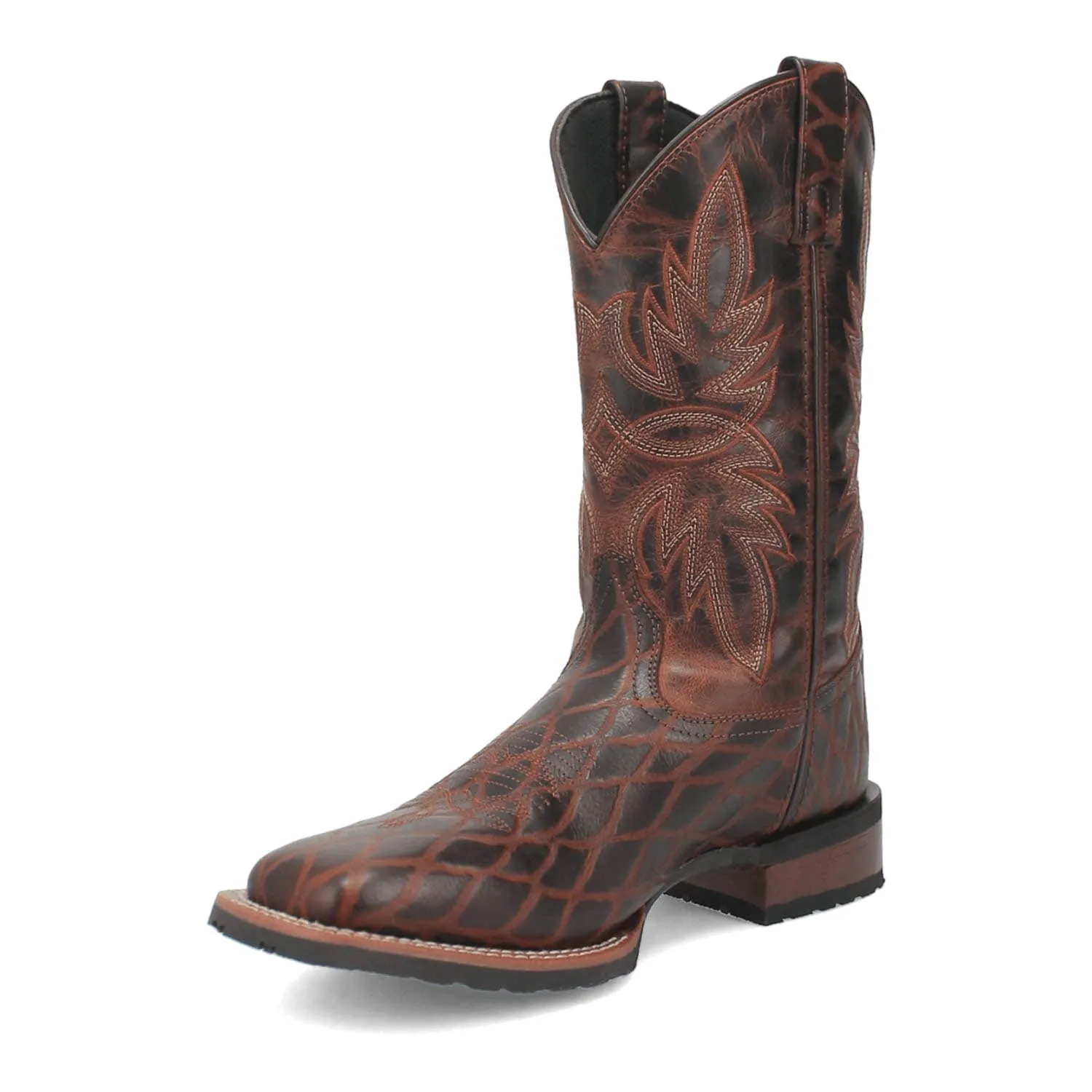 Laredo Mens Grid Rust Leather Cowboy Boots