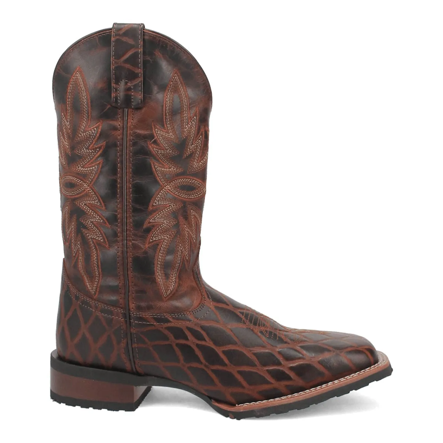 Laredo Mens Grid Rust Leather Cowboy Boots