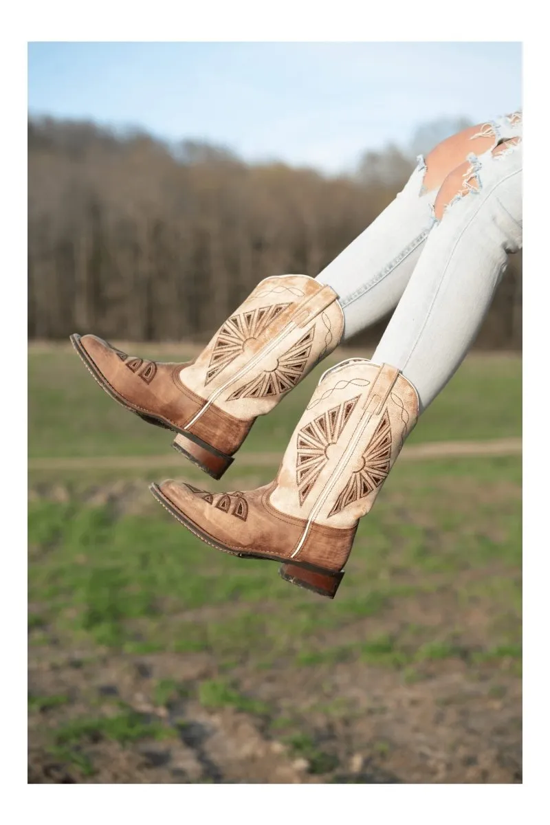 Laredo Women's Kite Days Broad Square Toe Leather Boots - Brown / Bone 5821